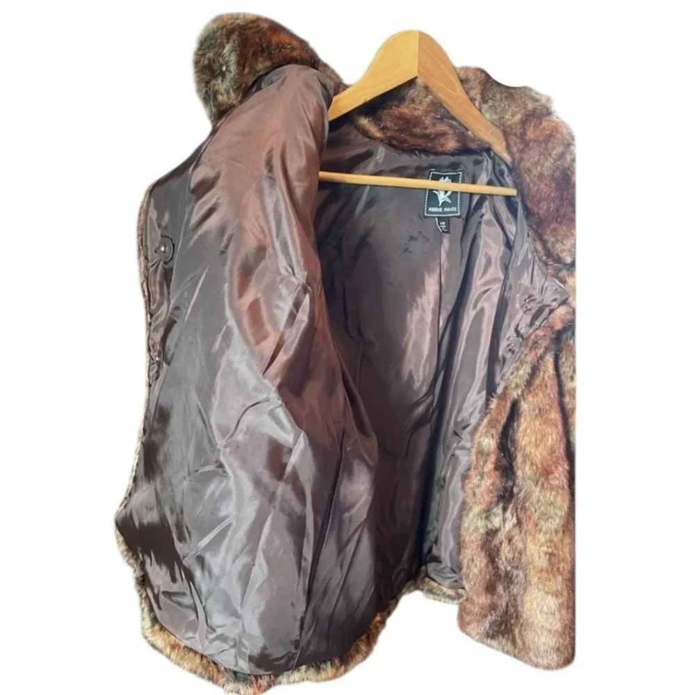 Abbie Mags Vintage Brown Faux Fur Cropped Jacket Size Large Old Money - Picture 11 of 14